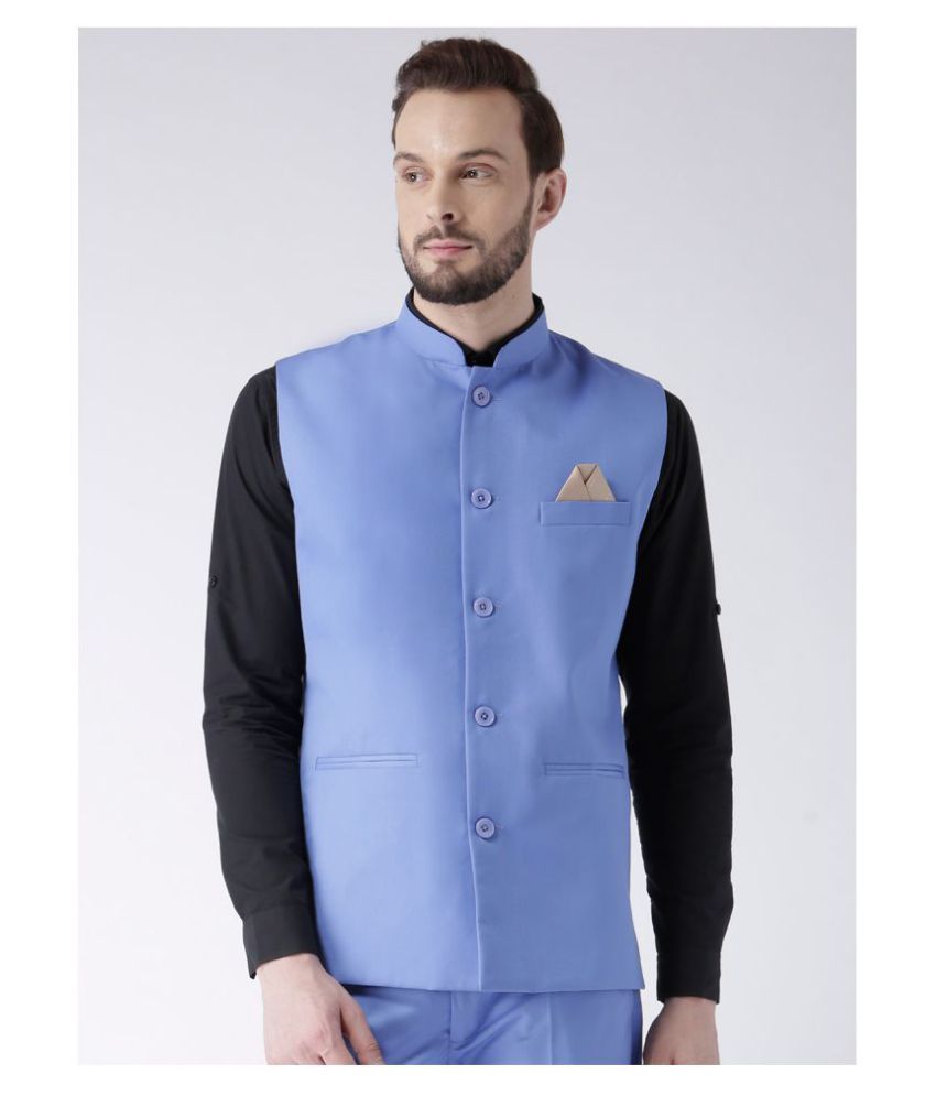     			Hangup Blue Cotton Blend Nehru Jacket