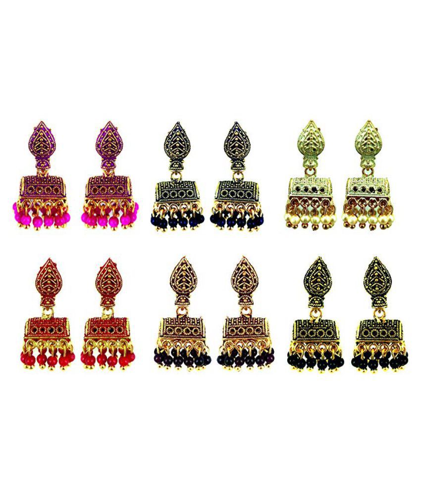     			Happy Stoning Combo of 6 pairs of Small Jhumki Earrings for Women