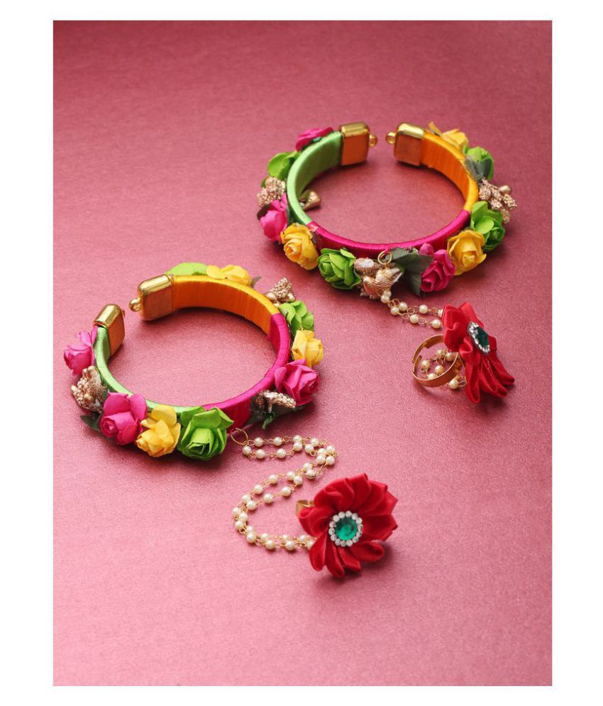     			Priyaasi Gold-Plated Multicolor Floral Design Hathphool Bracelet for Women