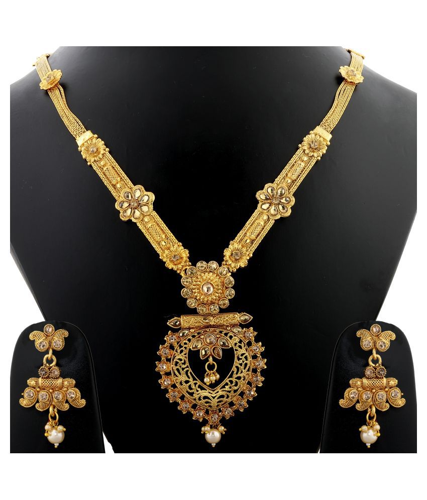     			Silver Shine Alloy Golden Choker Traditional Gold Plated Necklaces Set