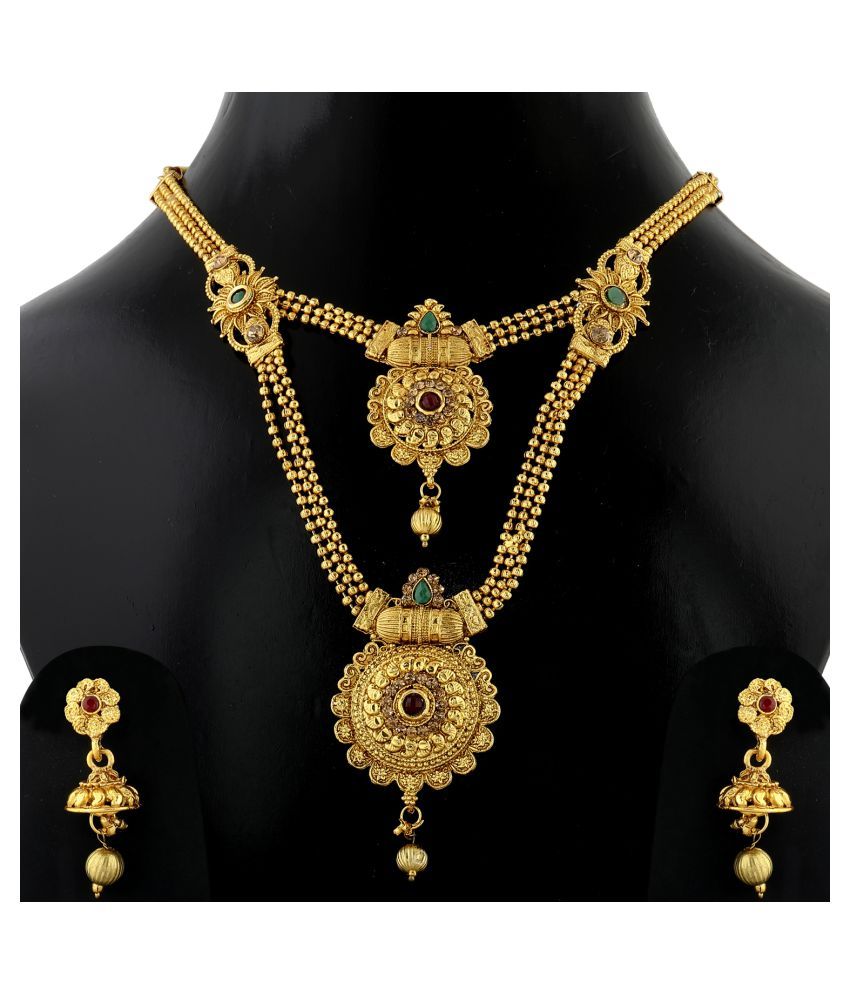     			Silver Shine Alloy Golden Choker Traditional Gold Plated Necklaces Set