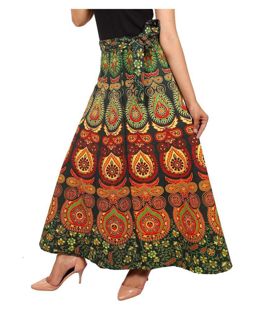     			Rangun Cotton A-Line Skirt - Green