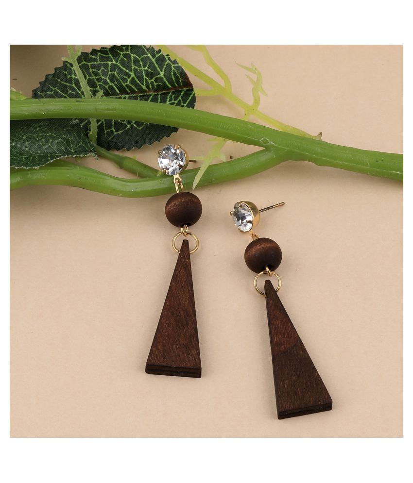     			SILVER SHINE Delicate Natural Wooden Dangler Diamond  Earrings for Girls and Women.