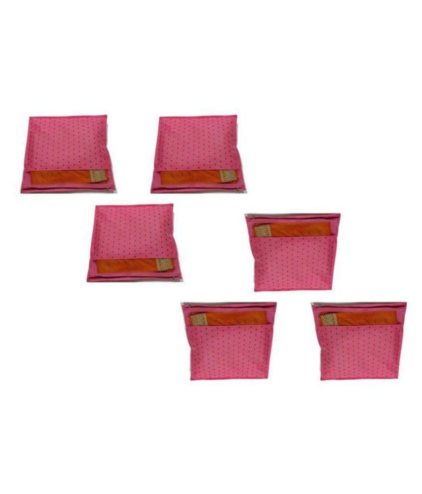     			PrettyKrafts Saree Cover Set of 6 Polka dots with Top Transparent Window_Red