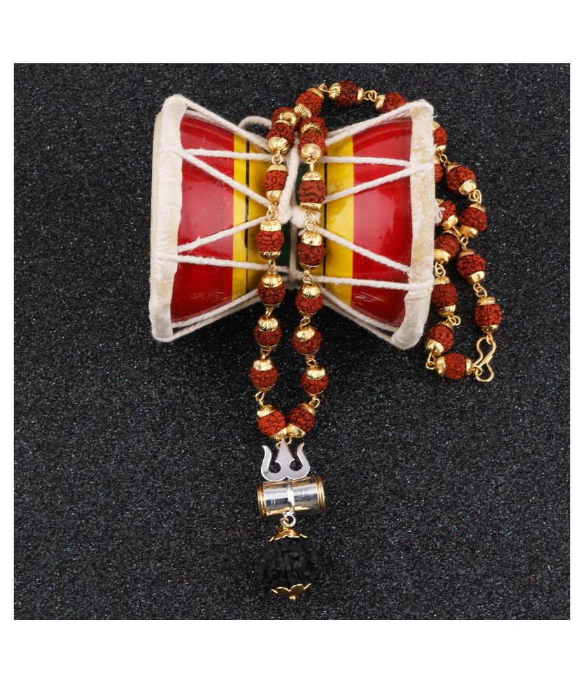     			SILVER SHINE Gold Plated  Silver Trishul Locket with Rudraksha Mala for Men and Women