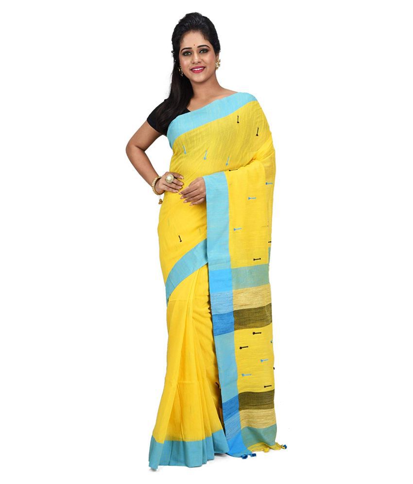     			Desh Bidesh Black,Blue,Yellow Bengal cotton Saree
