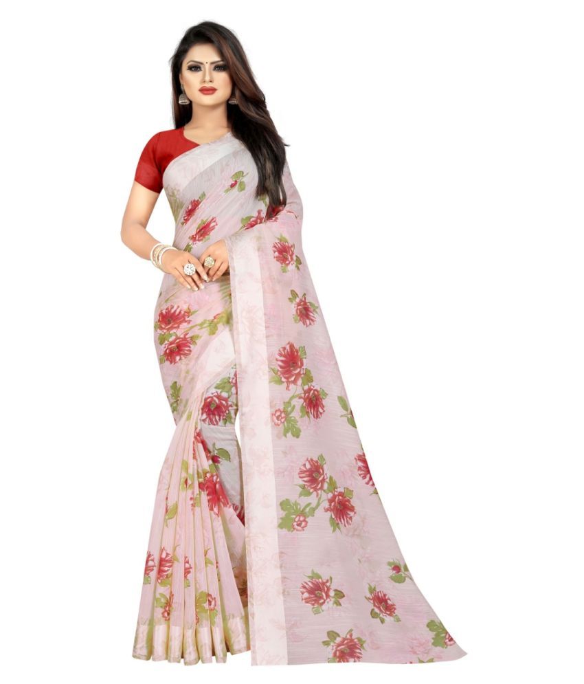 Dipesh Print Beige Linen Saree - Buy Dipesh Print Beige Linen Saree Online at Low Price 