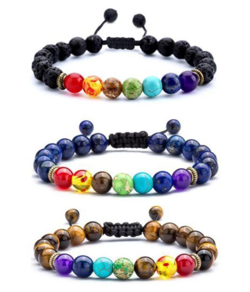 7 Chakra Natural Lava Stone Yoga Bracelet(3 Pcs Set): Buy 7 Chakra ...