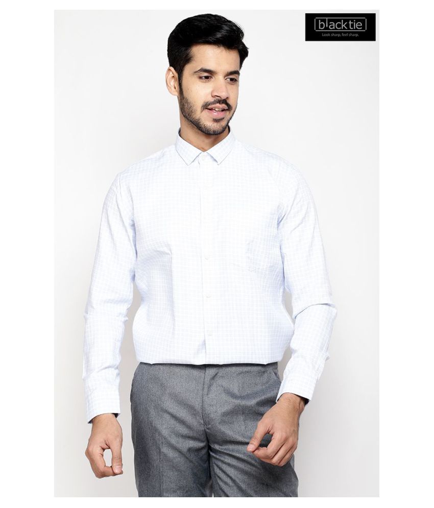 BLACKTIE by Vishal Mega Mart Cotton Blend OffWhite Checks Formal Shirt