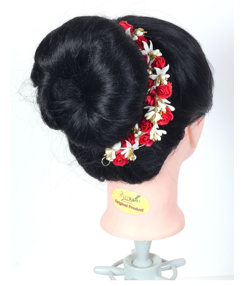 Ritzkart Flower Hair Bun Beautiful Hair Gajra Accessories For Women,  Artificial flower Gajra Hair Bun for Occasion/Festival 20 Gram, ( RED ,  Pack of 1) Hair Accessory Set: Buy Online at Low