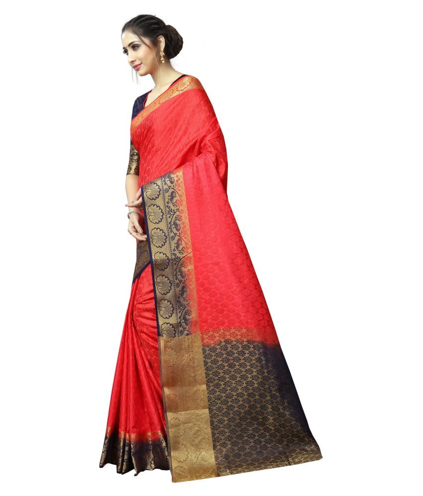 fancynine Red Nylon Blend Saree - Buy fancynine Red Nylon Blend Saree ...