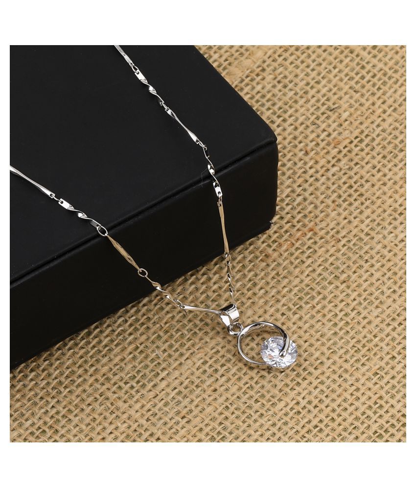    			SILVER SHINE  Silver Plated Delicated Stylish Chain Solitaire Diamond Pendant For Women