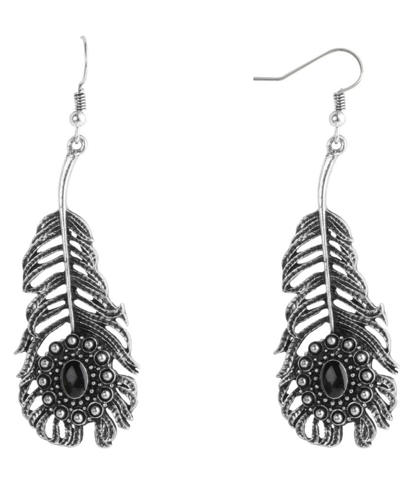     			Silver Shine Dazzling Silver Peacock Feather Earrings for Women