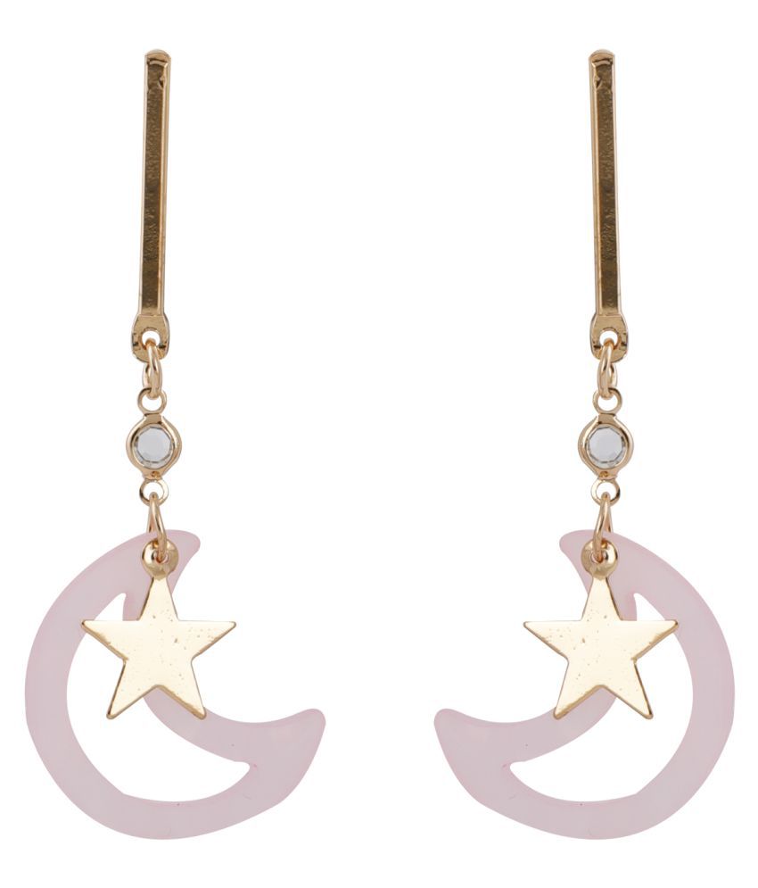     			Silver Shine Glitzy Golden Half Moon Star Earrings for Women