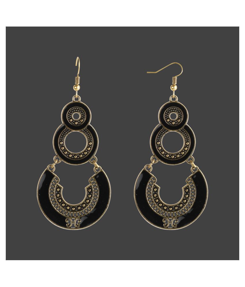     			Silver Shine Golden Black Enamel Work Double Dangler Chandbali Earrings for Women