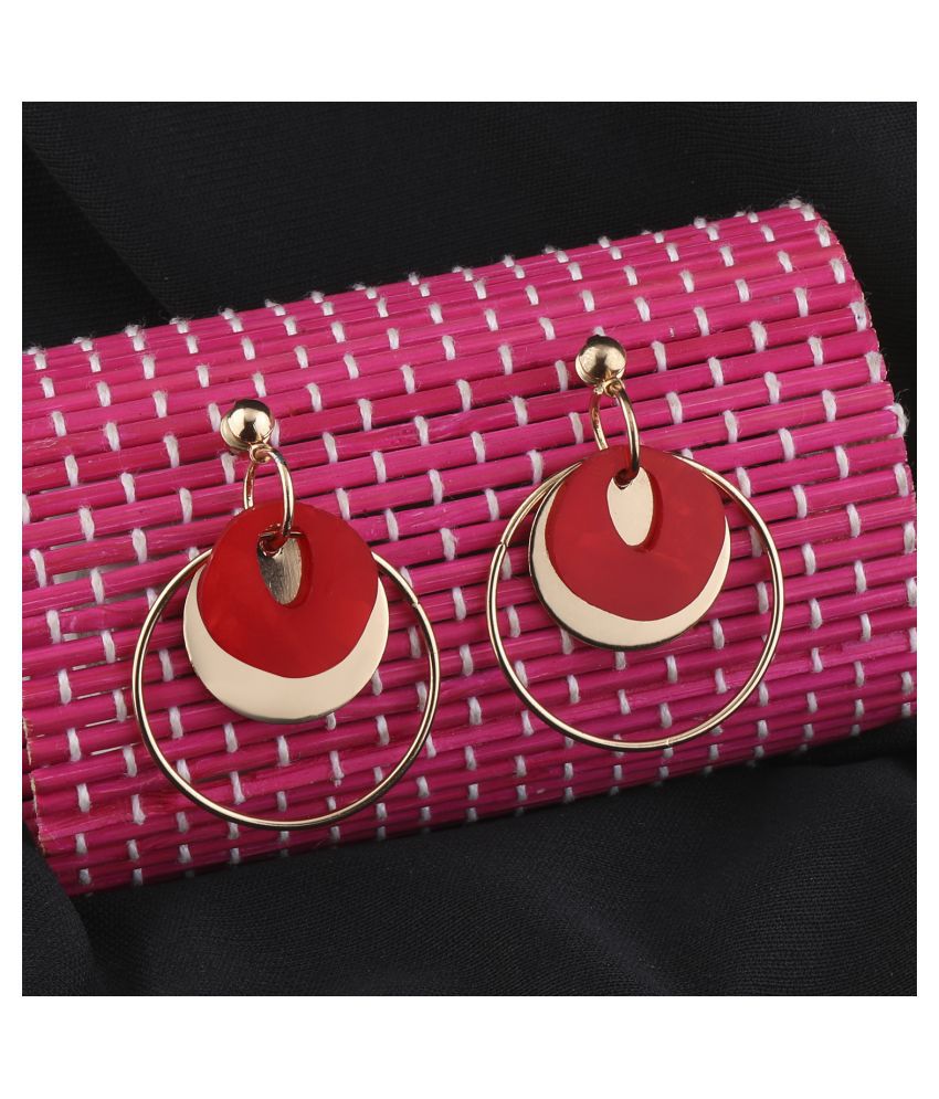     			Silver Shine Stylish Golden Round Red Stone Earrings for Women