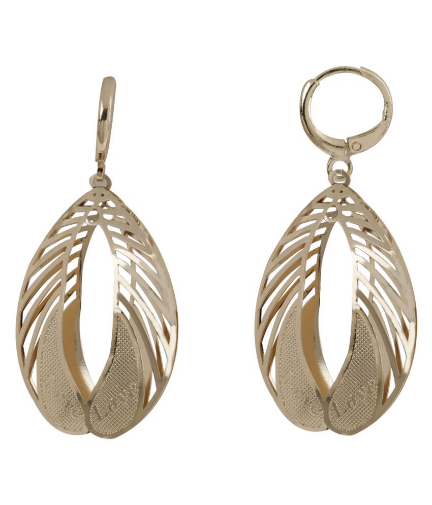     			Silver Shine Tantalizing Golden Leaf Shape Clip On Bali Earring for Women