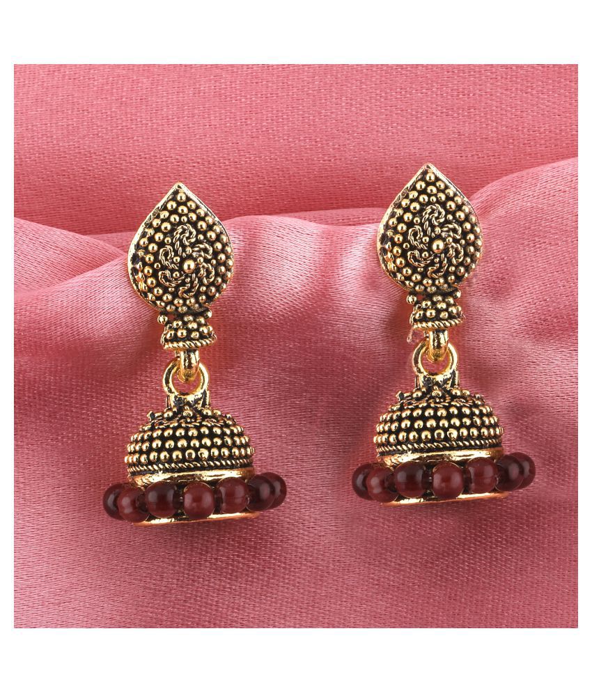     			Silver Shine Trendy Maroon Beads with Golden Dots  Jhumki Earrings