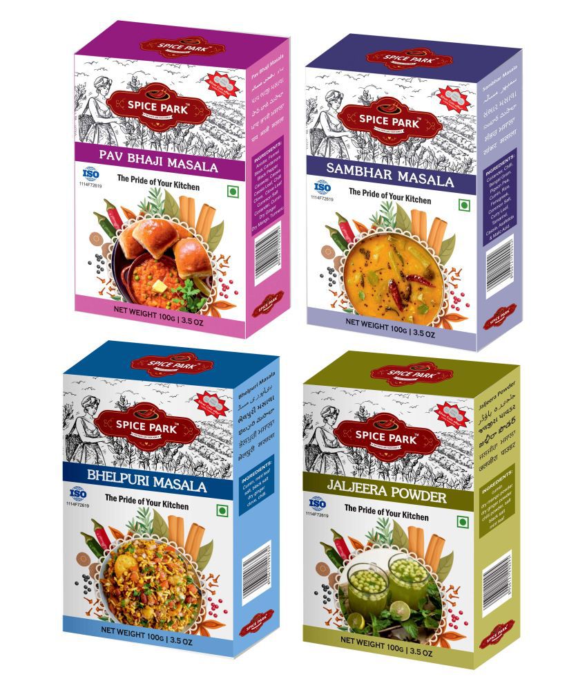     			Spice Park PAV BHAJI MASALA+SAMBHAR MASALA+BHEL PURI MASALA+JALJEERA COMBO OF 4 Powder 400 gm Pack of 4