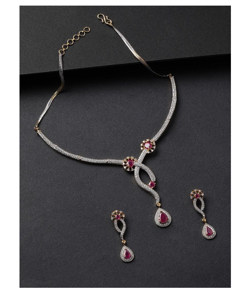     			Priyaasi Brass Pink Statement Designer Gold Plated Necklaces Set