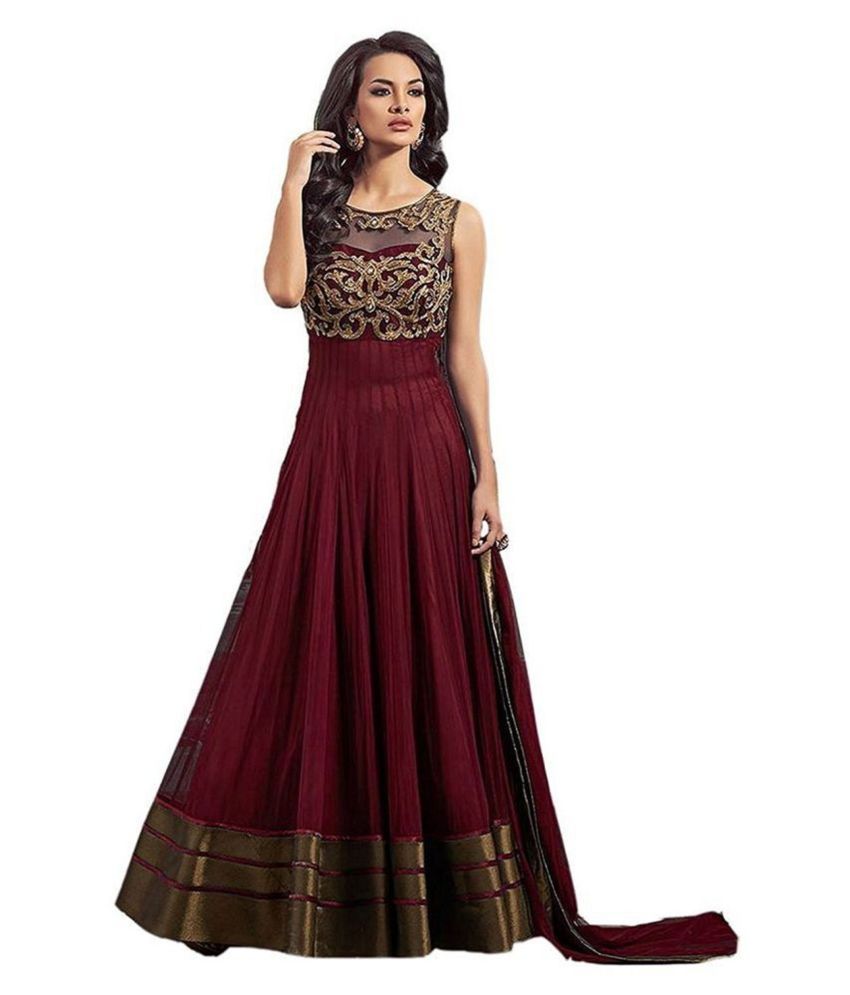     			Veer International Maroon Net Ethnic Gown