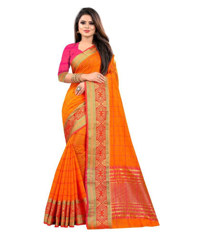 Nilkanth Enterprise Orange Chanderi Saree - Buy Nilkanth Enterprise ...