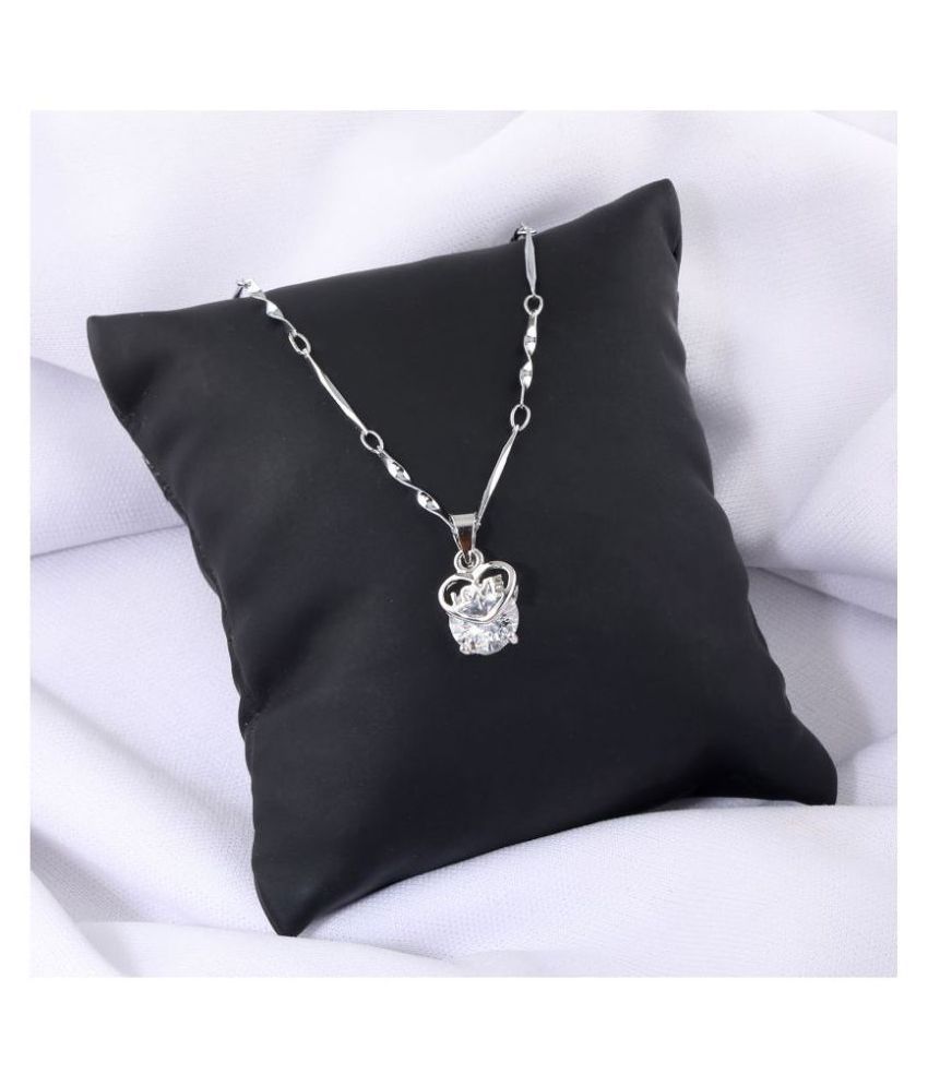     			Silver Shine Silver Plated Chain With Heart Shape Pendant Containing "Love" Letter  For Women