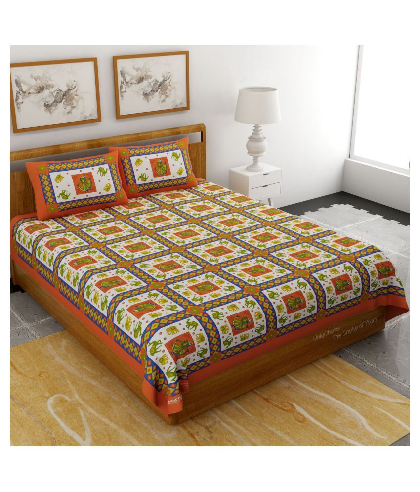     			Uniqchoice Cotton Double Bedsheet with 2 Pillow Covers