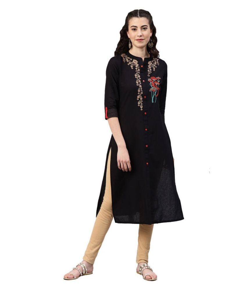     			Alena - Black Cotton Women's Straight Kurti