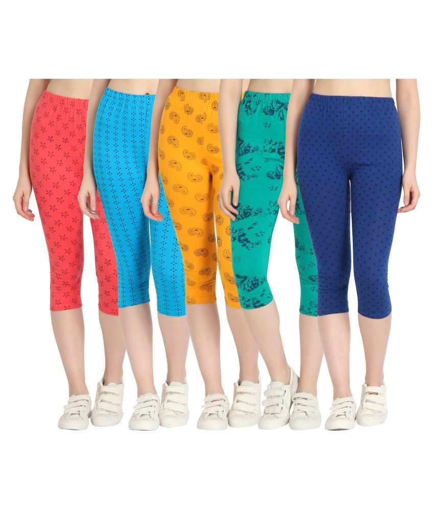     			Diaz Multi Color Cotton Lycra Printed Capri