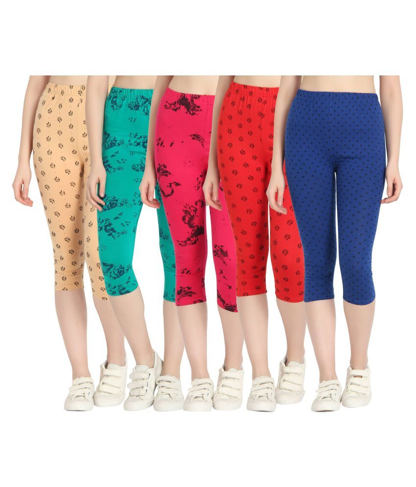     			Diaz Multi Color Cotton Lycra Printed Capri