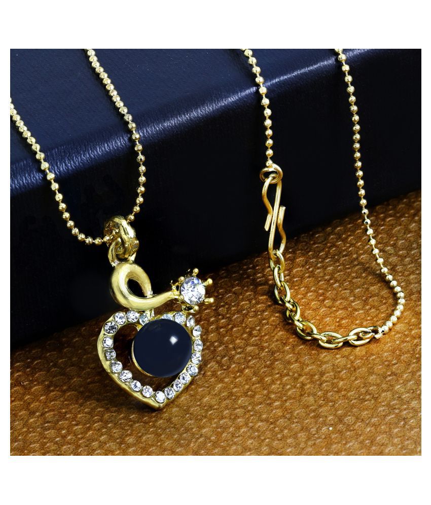     			The Jewelbox Heart 18K Gold Black Brass American Diamond Pearl Necklace Pendant Chain Set Girls Women