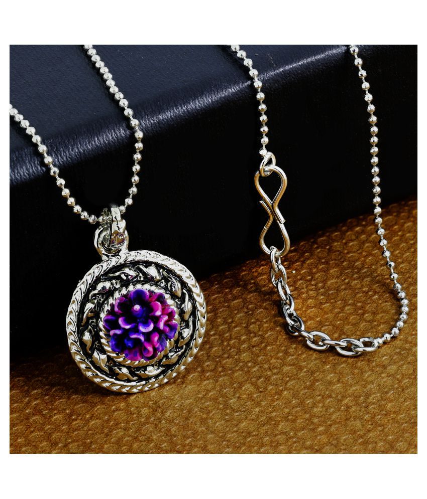     			The Jewelbox Oxidize Rose Rhodium Plated Purple Brass Necklace Pendant Chain Set Girls Women