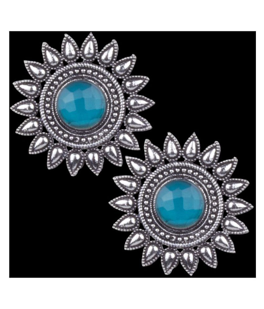     			Piah Fashion Comely Oxidised Silver \nSky Blue Turquoise Stone Brass Stud Earring For Women & Girls