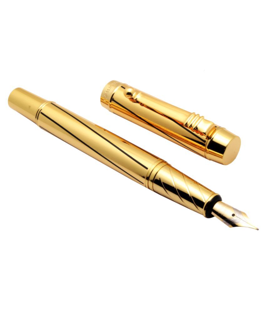 Dikawen 8037 Exclusive Gold Plated Fountain Pen With Black Spiral Lines