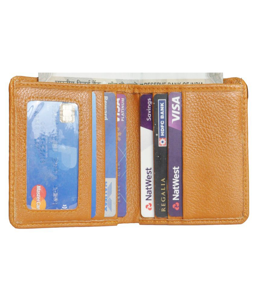     			Hide&Sleek RFID Protected Tan Rexine Card Holder with Cash Slot