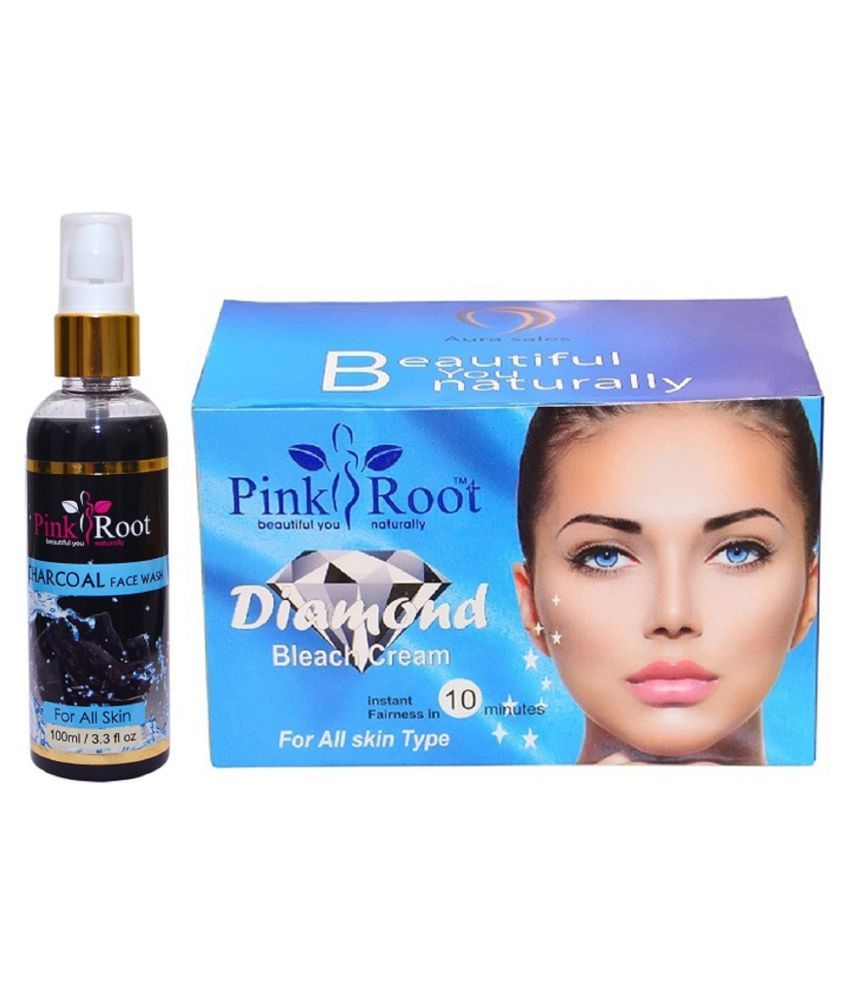 Pink Root DIAMOND BLEACH 250Gm With CHARCOAL Face Wash 100 mL Pack of 2