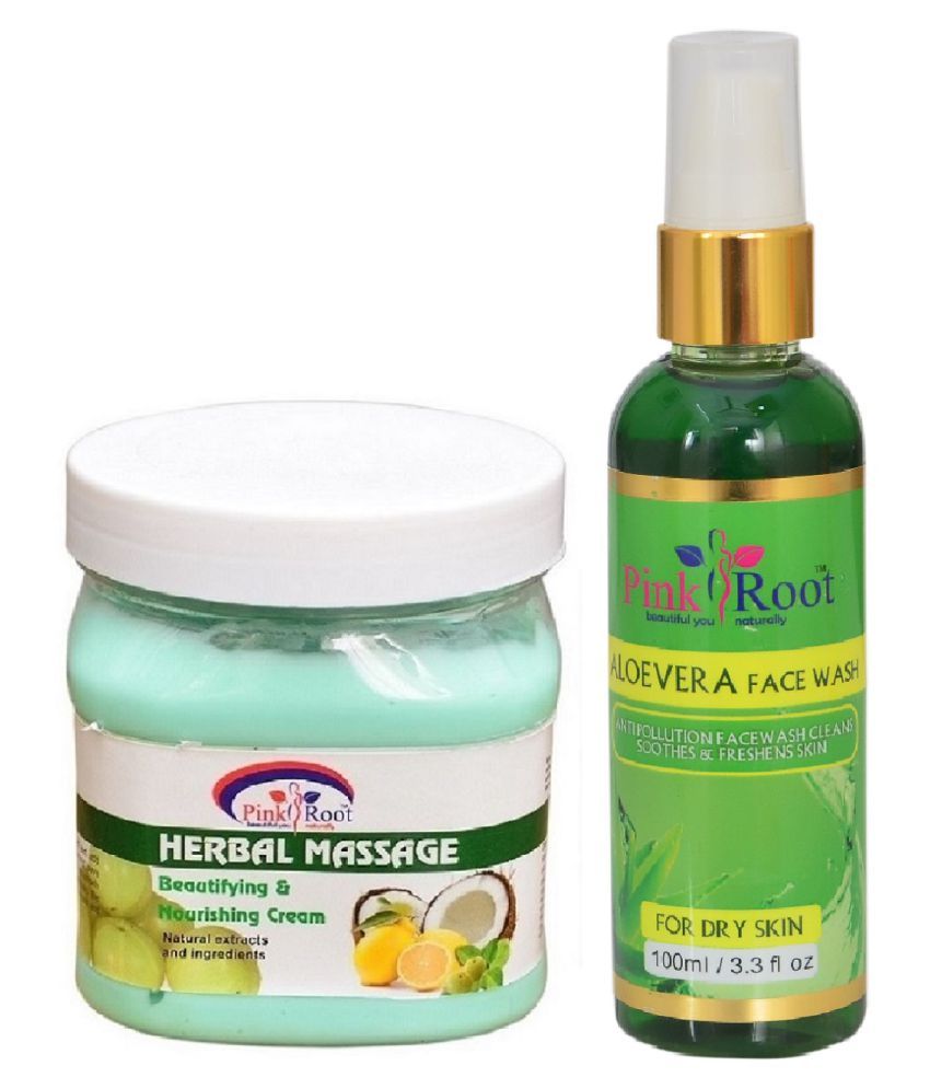 Pink Root HERBAL MASSAGE CREAM 500 WITH ALOEVERA Face Wash 100 mL pack