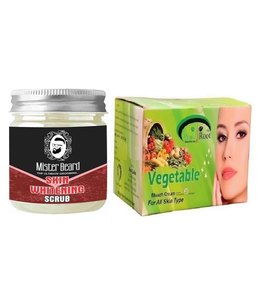 Pink Root VEGETABLE BLEACH 250GM WITH MISTER BEARD SKIN WHITENING Facial Scrub 100 gm pack of 2