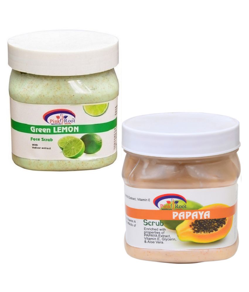 Pink Root PAPAYA SCRUB500GM WITH GREEN LEMON Facial Scrub 500 gm pack