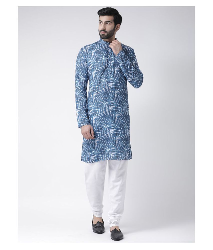     			Hangup Blue Cotton Kurta Pyjama Set