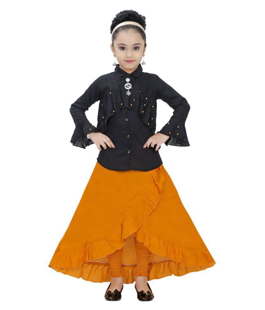     			Arshia Fashions Girls Top and Designer Skirt Set Yellow