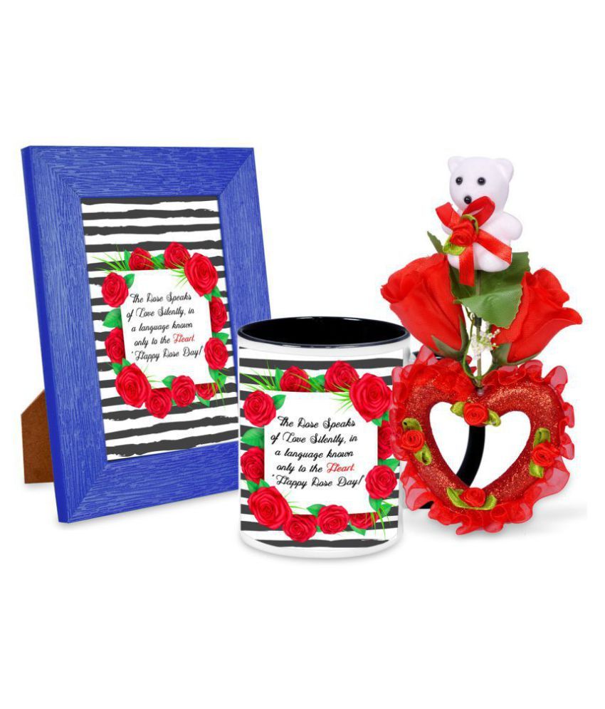 Chocolate Say I am sorry Chocolate Day Valentines Day Rock Tile Frame & Mug Hamper with 1 Rose