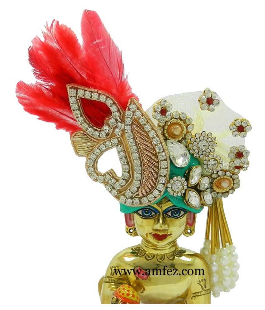 Amfez Laddu Gopal Sea Green Stone Patch Work Pugree God Pagri For Krishna Ladoo Gopal Pagri 4345