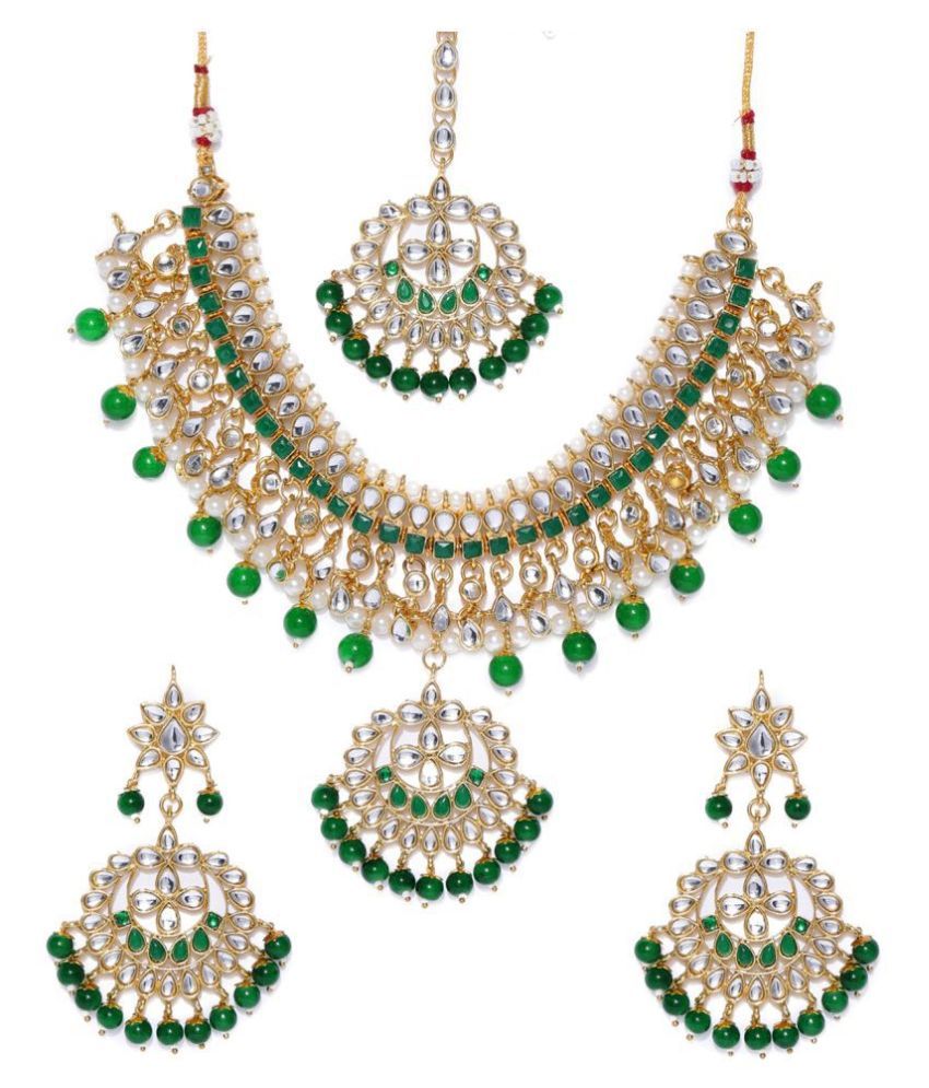 Zaveri Pearls Zinc Green Statement Traditional 22kt Gold Plated