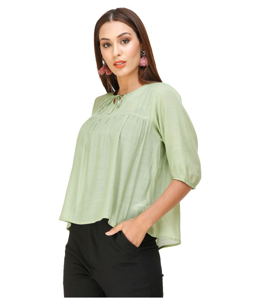 DECHEN Satin Peasant Tops - Green - Buy DECHEN Satin Peasant Tops ...