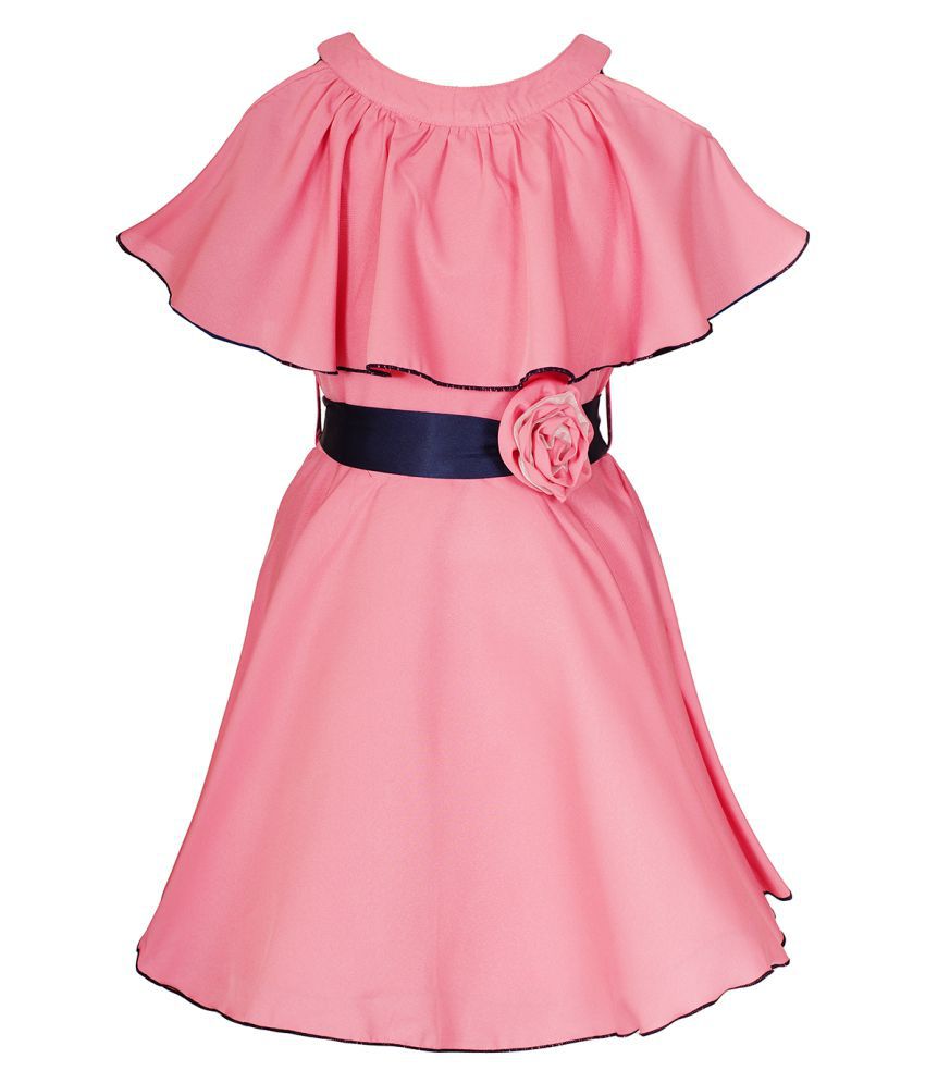     			Girls Midi/Knee Length Party Dress  (Pink, Sleeveless)