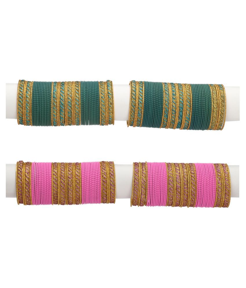     			Somil Designer Two Color Metal Bangle Set Of 96 Bangles Including 8 Kada & 16 Golden Bangles Round, Multicolor, Size-2.4