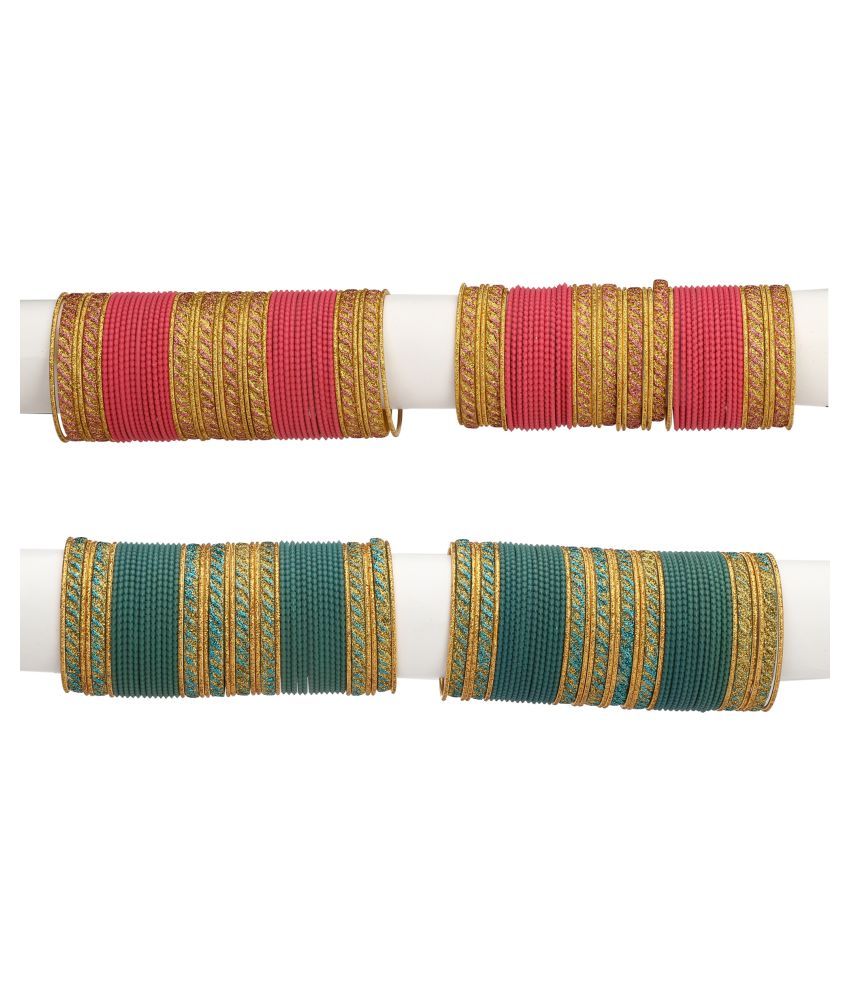     			Somil Designer Two Color Metal Bangle Set Of 96 Bangles Including 8 Kada & 16 Golden Bangles Round, Multicolor, Size-2.4