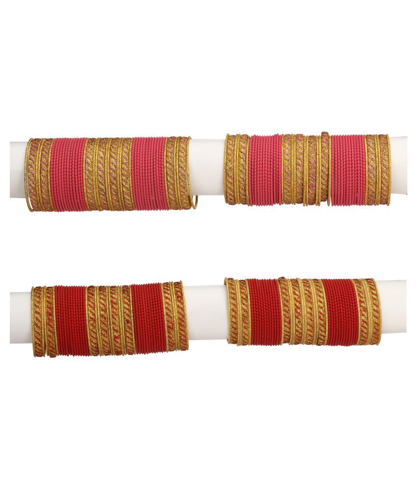     			Somil Designer Two Color Metal Bangle Set Of 96 Bangles Including 8 Kada & 16 Golden Bangles Round, Multicolor, Size-2.4